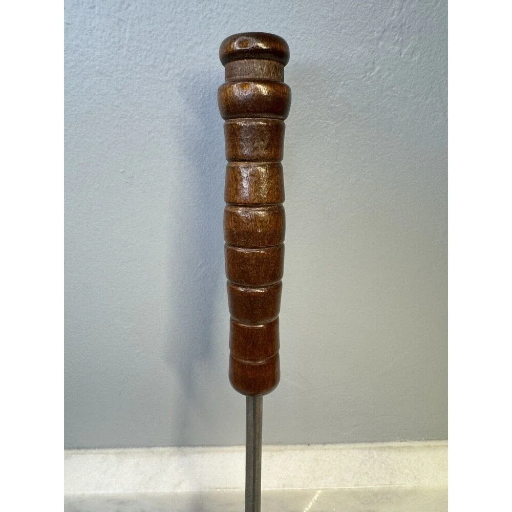 Vintage Cast Aluminum Cookie Press Mold Waffle with Iron and Wood Handle